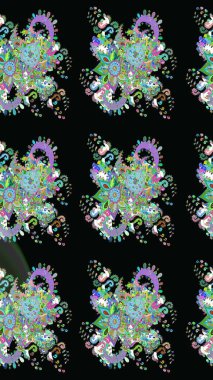 Soyut etnik raster çizim kalıbı. Çiçekler. Vadinin çiçekleri siyah renklerde.