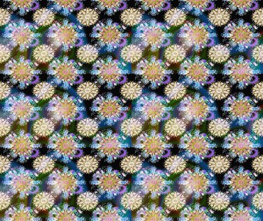 Elle boyanmış suluboya, dikişsiz çiçekler ve bitkiler. Tarafsız ve mavi renkte çiçekler.