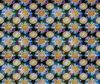 Çiçekli karalama şeklinde Raster çiçek deseni. Yumuşak, bahar çiçekli arka plan. Mavi ve nötr renkte çiçekler.