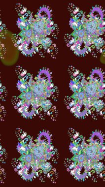 Yatak çarşafları, ceket, paket tasarımı, kumaş ve moda kavramları için tekstil baskısı. Eskiz modeli etnik tasarım. Çiçekleri, deniz kabukları, mandalaları ve suluboya efektleri olan deniz altyapısı.