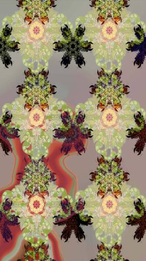 Eskiz geçmişi. Renkli desenli eskiz deseni, gri ve nötr çiçekler ve dekoratif elementler. Kumaş, tekstil, duvar kağıdı baskısı için. Raster illüstrasyonu. Antika retro tarzı.