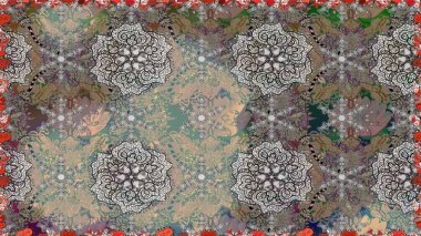 Arkaplan dokusu, duvar kağıdı, çiçek temalı gri renkler. Soyut etnik raster kusursuz desen. Kabile sanatı boho baskısı, klasik çiçek arkaplanı.
