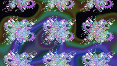 Raster Çiçek İllüstrasyonu 'nun şirin tekstili. Mavi renkli etnik çiçeklerle zarif eskiz deseni.