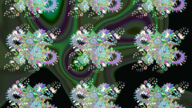 Raster illüstrasyonu. Küçük çaplı çiçeklerdeki basit şirin desenler. Tekstil veya kitap kapakları, imalat, duvar kağıtları, baskı, hediye paketi ve yapıştırma kitabı için çiçek eskiz geçmişi.