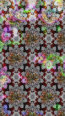 Parlak renkli çiçekleri ve gri renkli yaprakları olan harika bir çiçek deseni. Halk tarzı. Modern çiçek arkaplanı. Moda baskıları için zarif bir şablon.