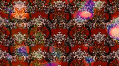 Çiçekler. Soyut etnik raster çizim kalıbı. Vadinin çiçekleri kahverengi renklerde.