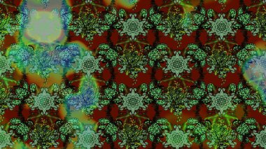 Çiçekli çiçek deseni, suluboya. Yeşil renkli çiçekler. Renkli Bahar Teması eskiz kalıbı. Düz Çiçek Elementleri Tasarımı. Raster illüstrasyonu.