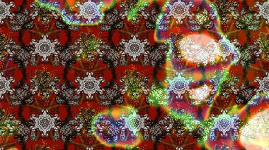 Nakış desenli çiçek deseni. Renkli grunge, soyut arkaplanı colokahverengi çiçeklerle süslüyor. İzler, kumaş, duvar kağıtları, tekstil için raster dokusu.