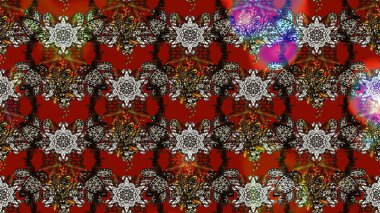 Şirin çiçekli eskiz deseni ve kahverengi renkli yapraklar, suluboya çiçek deseni, duvar kağıdı, kart veya kumaş için fayanslı. Raster illüstrasyonu.