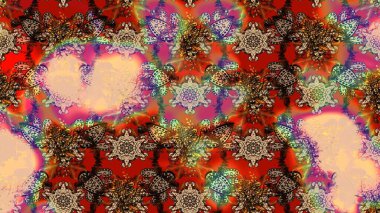 Suluboya çiçekli çiçek deseni. Raster illüstrasyonu. Kahverengi renkli Asyalı tekstil.