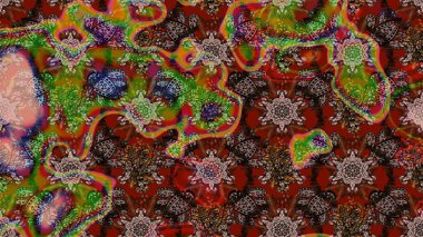 Suluboya çiçekli çiçek deseni. Raster illüstrasyonu. Kahverengi renkli Asyalı tekstil.