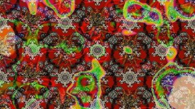 Ağaç dallı bahar çiçekleri, çiçek siluetiyle kırmızı renkte desen. Raster deseni.