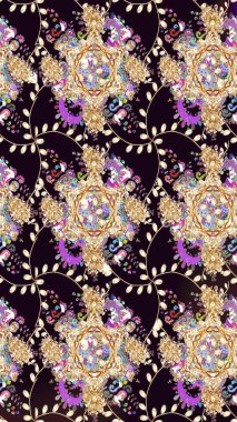 Suluboya çiçekli çiçek deseni. Raster illüstrasyonu. Siyah renkte güzel tekstil.