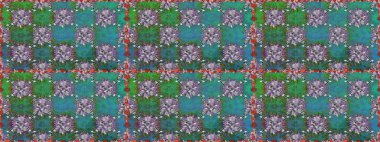 Raster dikişsiz çiçek deseni. Vadinin çiçekleri yeşil ve mavi renklerde.