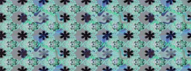 Tekstil tasarımı için mavi ve gri renkli geleneksel halk çiçekleri buketi. Üzerinde gelincikler ve vadi zambakları olan renkli çiçek desenli nakış..