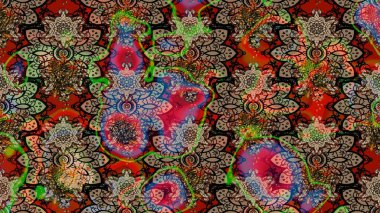 Soyut etnik raster çizim kalıbı. Kabile sanatı boho baskısı, klasik çiçek arkaplanı. Arkaplan dokusu, duvar kağıdı, kahverengi renkli çiçek teması.