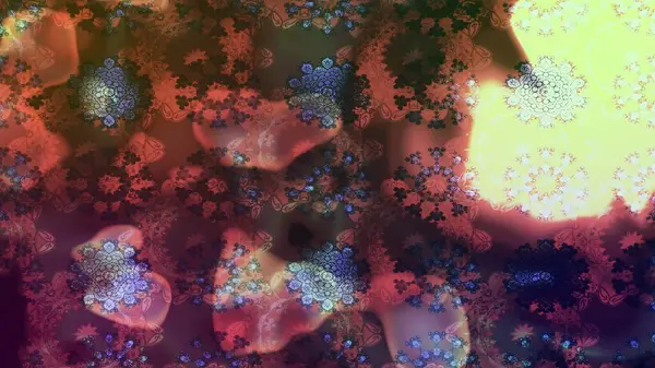 Çiçeksel fantezi tasarımı ve parlak bir arka plan çizimi. Renkli Bahar Teması eskiz kalıbı. Düz Çiçek Elementleri Tasarımı.