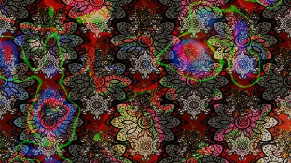 Kızılderili desenli desenli desenli şal deseni. Etnik Mandala süsü. Raster Henna dövme stili. Tekstil, tebrik kartı, boyama kitabı, telefon kılıfı baskısı için kullanılabilir.