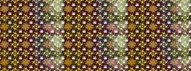 Kahverengi ve yeşil renkli şirin çiçek desenleri. Düz Çiçek Elementleri Tasarımı. Raster Modaya uygun kumaş deseni. Renkli Bahar Teması çizim şablonu.