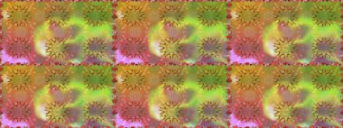 Asya tekstil tarzında. Raster illüstrasyonu. Kusursuz çiçek deseni. Raster illüstrasyonu. Yeşil ve kahverengi renkte çiçekler.