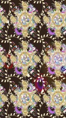 Gri renkler ve parlak çiçekler üzerine soyut çizim deseni. Çiçeksel elementlerle süslenmiş zarif raster dokusu. Küçük çiçekte şirin bir çiçek deseni var..