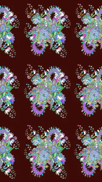 Raster düz çiçek çizim deseni. Hediye ambalaj kağıdı, tebrik kartları, posterler ve pankart tasarımı. Kahverengi renkte çiçekler.