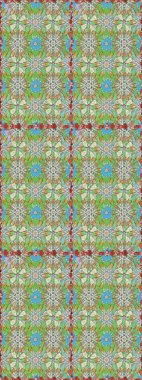 Tekstil, kumaş, kapaklar, duvar kağıtları, baskı, naylon, yapıştırma, örgü, dekupaj için çiçeksiz arkaplan. Küçük, nötr d yeşili ve çiçekli oldukça eski bir besin torbası deseni. Millefleurlar