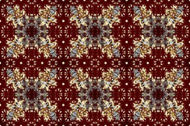 Raster oryantal süs. Kırmızı ve kahverengi renklerde altın elementlerle kusursuz desen. Kusursuz altın desen.