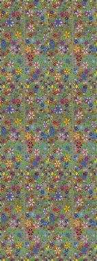 Raster illüstrasyonu. Yeşil ve nötr renklerde çiçekler. Asya tekstil tarzında. Raster illüstrasyonu. Kusursuz çiçek deseni.