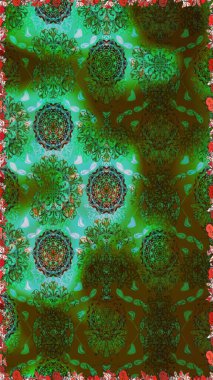 Yeşil ve kahverengi renkli çiçekler. Raster düz çiçekleri pürüzsüz desen. Tasarım hediye paketi, tebrik kartları, posterler ve afiş tasarımı.