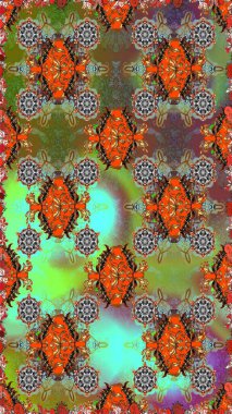 Düz Çiçek Elementleri Tasarımı. Raster illüstrasyonu. Kahverengi ve yeşil renklerde zarif çiçekli suluboya. Renkli Bahar Teması Kusursuz Arkaplan.