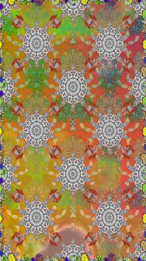 Sevimli çiçek raster deseni. Gri renkli çiçekler. Renkli Yaz Temalı Kusursuz Arkaplan. Düz Çiçek Elementleri Tasarımı.