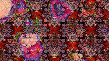 Parmak izi, kumaş, duvar kâğıdı, tekstil için raster dokusu. Renkli grunge, soyut arkaplanı colokahverengi çiçeklerle süslüyor. Nakış desenli çiçek deseni..