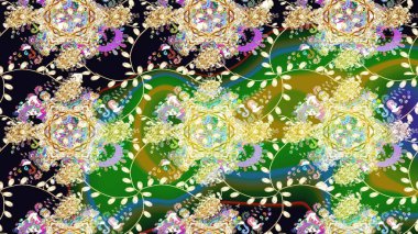 Vadinin yeşil renkli çiçekleri. Soyut etnik raster çizim kalıbı. Çiçekler..