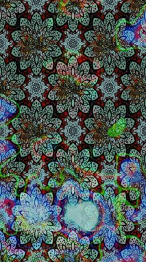 Bir sürü mavi soyut çiçekli tropikal eskiz deseni. Varicoloblue Raster çizimi. Küçük çiçekte sevimli çiçek deseni var..