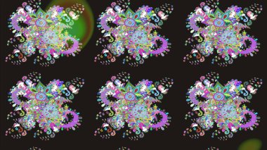 Gri renkli Asya tekstili. Çiçek desenli çizim. Raster illüstrasyonu.