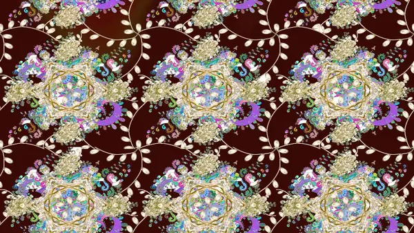 Tekstil için suluboya eskiz deseni. Şirin çiçekli, desenli, kahverengi renkli bir eskiz deseni. El çizimi çiçek çizimi deseni (fayans)).