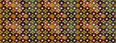 Raster illüstrasyonu. Raster illüstrasyonu. Asya tekstil tarzında. Kahverengi ve sarı renkli çiçekler. Çiçek desenini çiz.