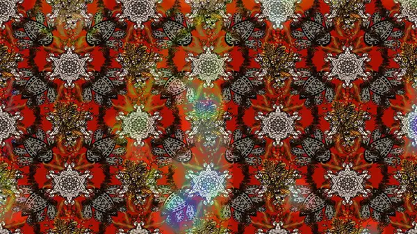 Raster illüstrasyonundaki çiçek desenli çizim. Kahverengi renkte çiçekler.