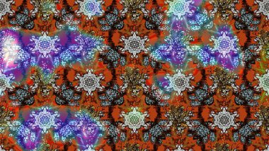 Çiçek desenli çizim. Raster illüstrasyonu. Asya tekstil tarzında. Kahverengi renkli çiçekler. Renkli Bahar Teması eskiz kalıbı. Düz Çiçek Elementleri Tasarımı.