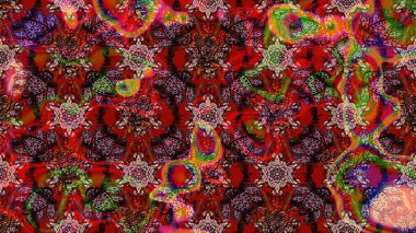 Parlak renkli çiçekli ve kırmızı yapraklı harika bir çiçek deseni. Moda baskıları için zarif bir şablon. Modern çiçek arkaplanı. Halk stili.