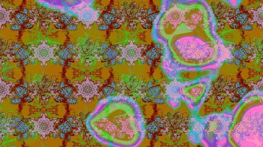 Klasik çiçekler. El çizimi, soyut ve süslü elementler. Yaz çiçekleri teması. Kahverengi renkli. Suluboya resim taklit Raster illüstrasyonu.