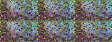 Çiçeksiz desenli arka plan, yaz çiçekleri. Yeşil ve mavi renkte çiçekler. Renkli Bahar Temalı Kusursuz Arkaplan. Düz Çiçek Elementleri Tasarımı.