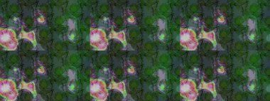 Çiçek süslemeli çizim deseni. Raster illüstrasyonu. Yeşil ve gri renkte çiçekler.