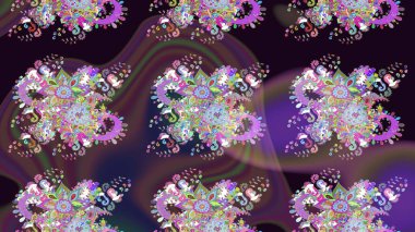 Bahar çiçekleri dallı desen, mor renkler ve çiçek silueti. Raster deseni.