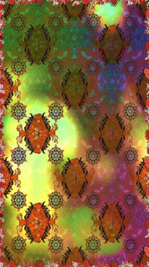 Dallı bahar çiçekleri ile desen, kahverengi ve çiçek silueti ile yeşil renkler. Raster deseni.