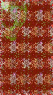 Raster illüstrasyonu. El yapımı çiçek ve bitki koleksiyonu. Robot resim tarzı kırmızı renkler. Raster illüstrasyonu. Sevimli karalama çiçekleriyle kusursuz çiçek deseni..