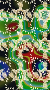 El çizimi çiçek çizimi deseni (fayans). Tekstil için suluboya eskiz deseni. Şirin çiçekli, desenli, yeşil renkli çizim deseni.