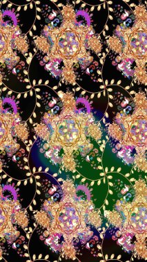 Raster illüstrasyonu. Renkli Bahar Teması eskiz kalıbı. Chichi 'nin kumaş kalıbını çiz. Düz Çiçek Elementleri Tasarımı. Çiçek deseni.