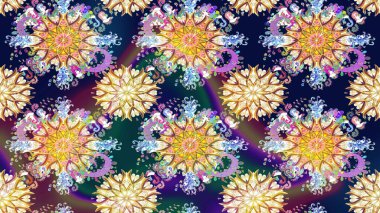 Raster illüstrasyonundaki çiçek desenli çizim. Güzel kumaş deseni. Renkli Bahar Teması eskiz kalıbı. Düz Çiçek Elementleri Tasarımı.